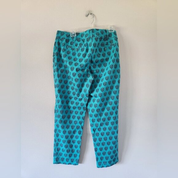 TALBOTS | The Daily Ankle Pants Printed Tropical Teal Blue Size 12 Resort - Picture 2 of 5